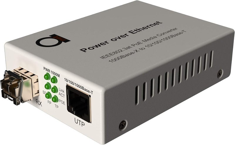 ADNET PoE Fiber Multimode LC 850nm Gigabit Ethernet Media Converter - Supplies IEEE 802.3 PoE & PoE+ PSE Power & Extends Distance Over Fiber up 550m (0.34 Miles) - 10/100/1000 Autosensing UTP LAN Port - Image 1